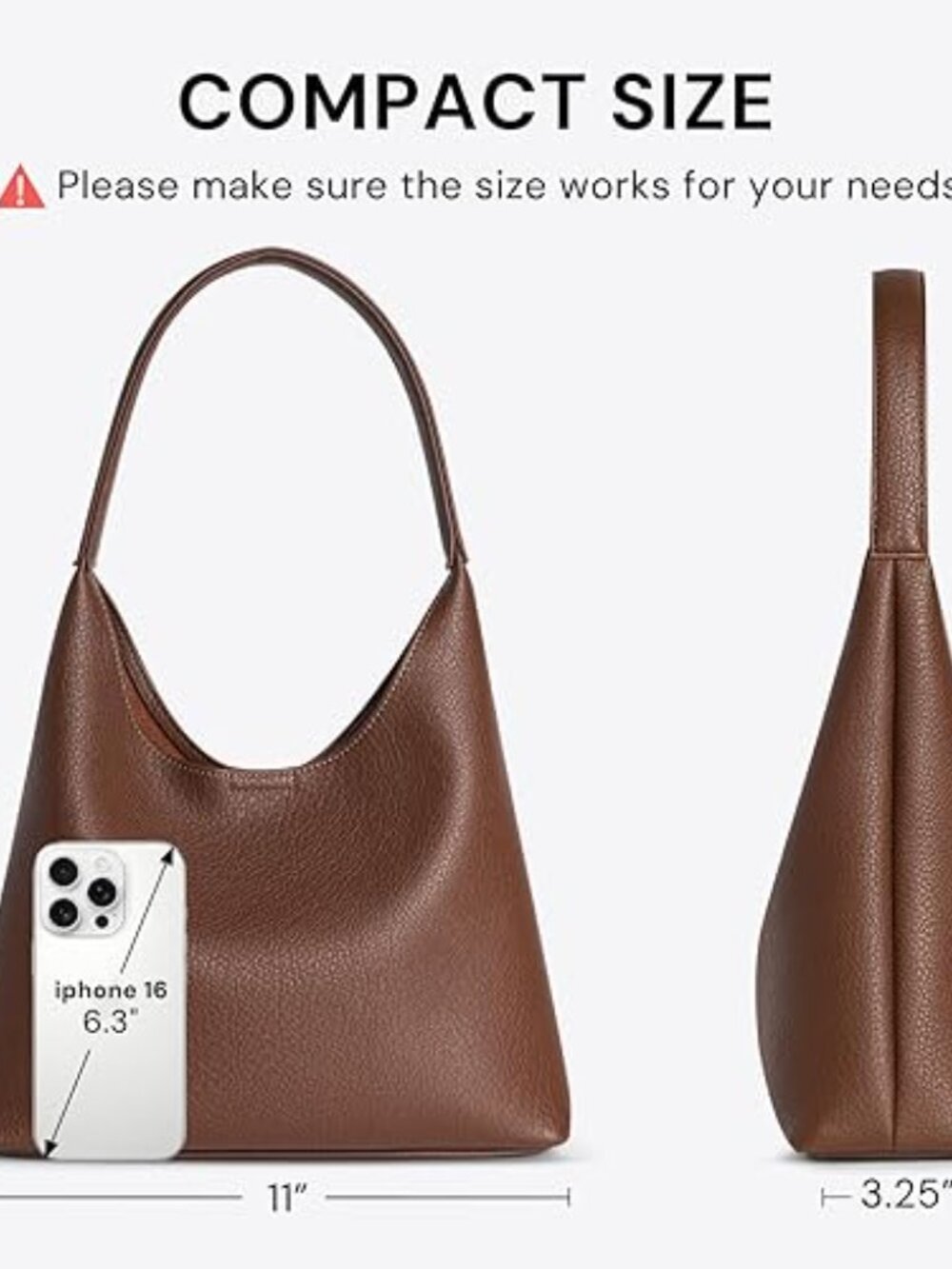 Small Slouchy Hobo Purse Vegan Leather Shoulder Bag Trendy Everyday Tote - Picture 5 of 7